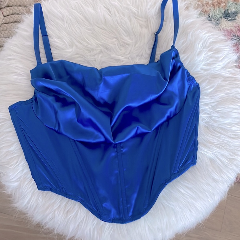 UO Lexi Satin Cowl Corset Top in Blue